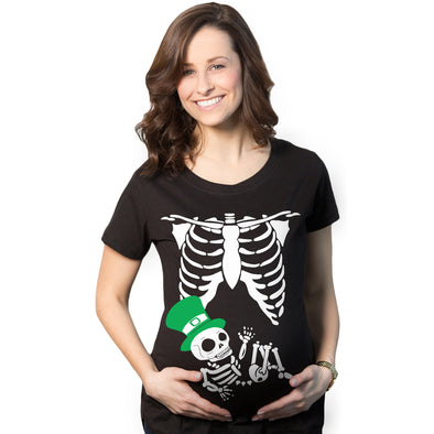 Maternity Leprechaun Skeleton Baby Funny Saint Patricks Day Announcement T Shirt