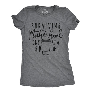 Womens Surviving Motherhood One Sip At A Time Tshirt Funny Coffee Tee For Ladies