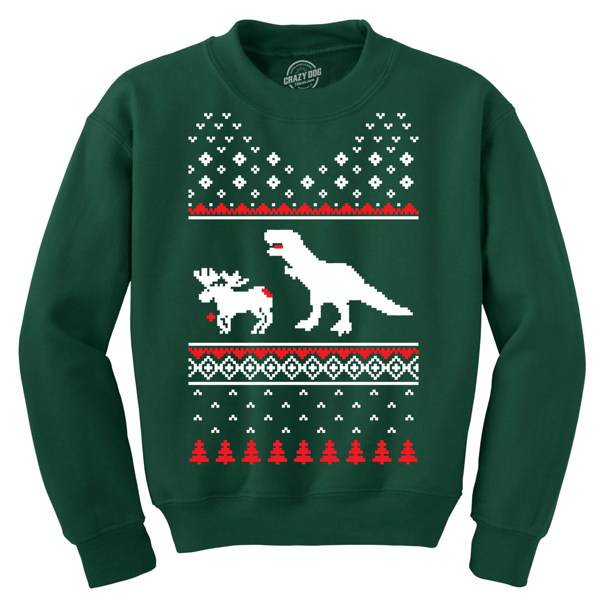 T-Rex Attacking Moose Christmas Ugly Sweater Funny Holiday Hilarious Adult Humor