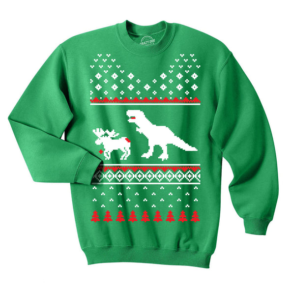 T-Rex Attacking Moose Christmas Ugly Sweater Funny Holiday Hilarious Adult Humor