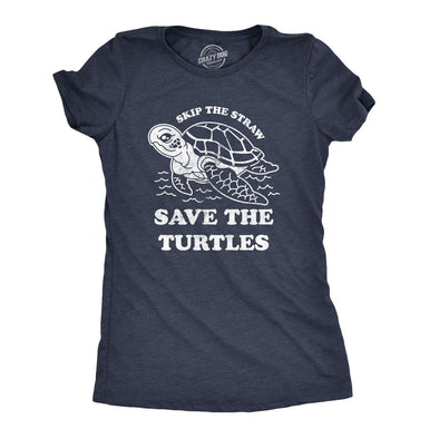 Womens Skip The Straw Save The Turtles Tshirt Environmental Awareness Tee