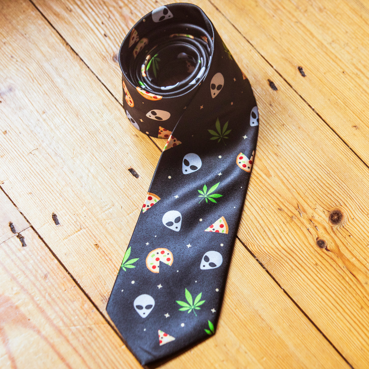 Alien Pizza Weed Mens Novelty Neckties Sarcastic Funny Ties for Men 420 Tie for Guys