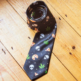 Alien Pizza Weed Mens Novelty Neckties Sarcastic Funny Ties for Men 420 Tie for Guys