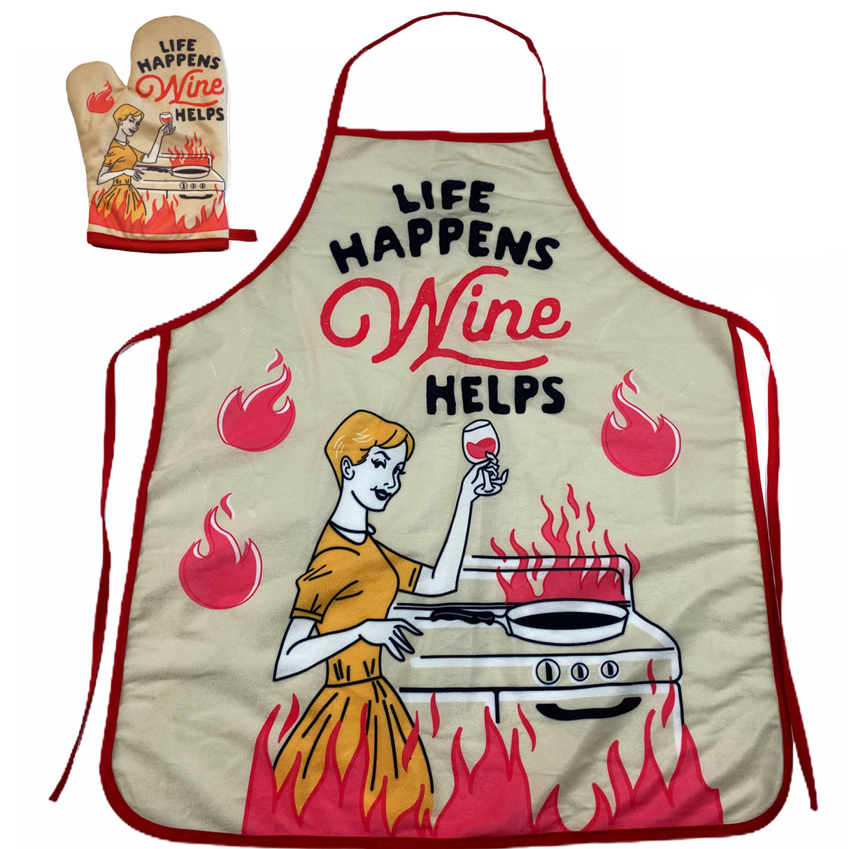 Life Happens Wine Helps Oven Mitt + Apron