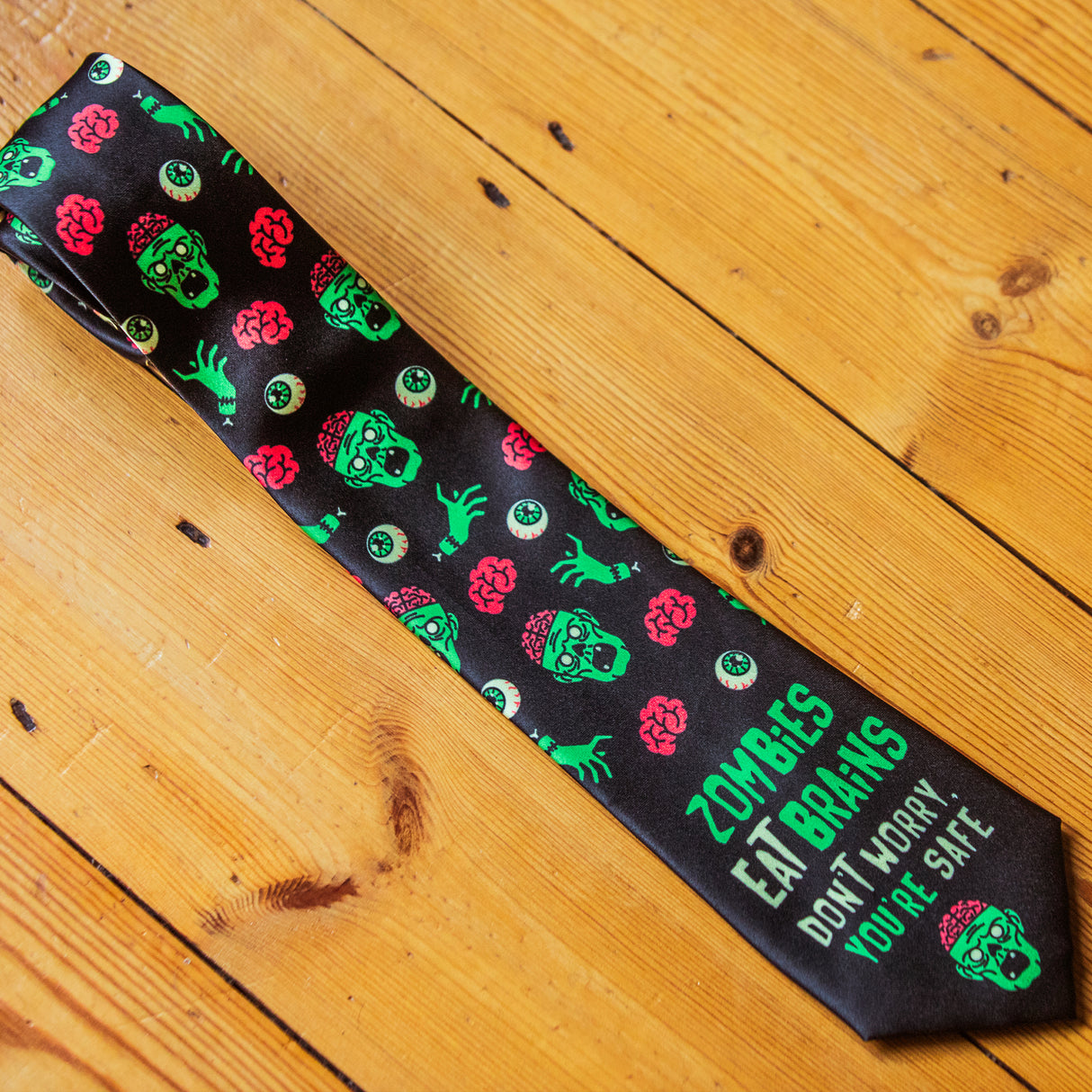 Zombies Eat Brains Don't Worry You're Safe Necktie Funny Neckties for Men Halloween Tie Mens Novelty Neckties